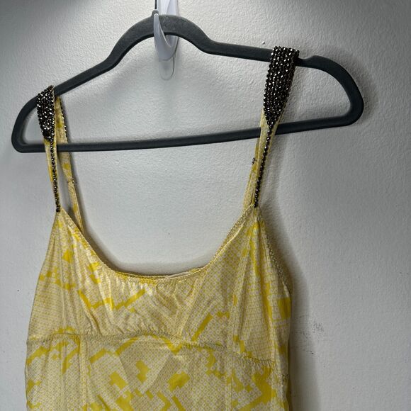 YA-YA 100% Silk Yellow Snake Print Round Neck Amber Beaded Straps Slip Maxi S - Picture 5 of 13